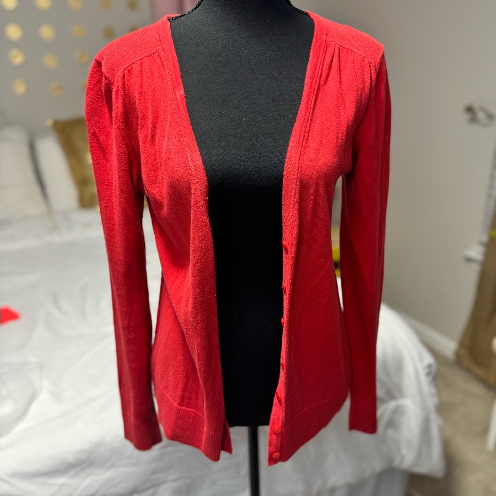 LOFT Bright Red Long Sleeve Cardigan – Size S